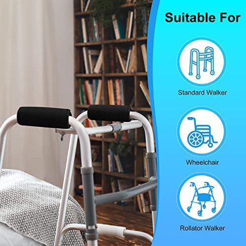 supregear Walker Grips (2 Pack), Soft Padded Hand Covers, Non-Slip Comfortable Cushion Padding for Folding Rolling Wheelchair Rollator Crutch Handle, Moisture Wicking Mobility Accessory, Black